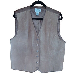 VTG SONOMA Tan Suede Vest Women's XL Button up Cowgirl Boho Biker Classic Retro